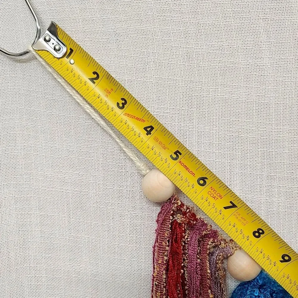 Boho Garland Wall Hanging Decor Wooden Beads Lace Ribbons Blue Pink Gold NEW